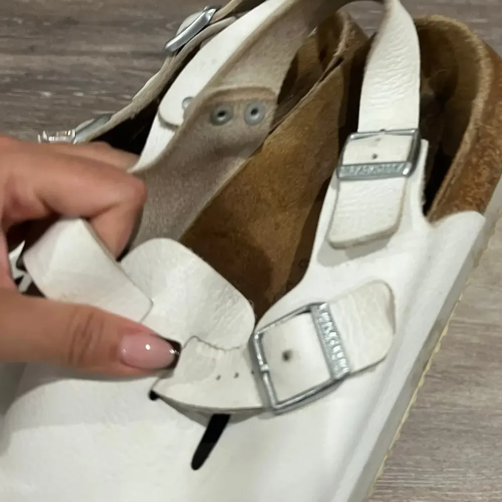 Birkenstock Tokio White Leather Big Buckle Clogs 11-11.5 - Picture 5 of 6